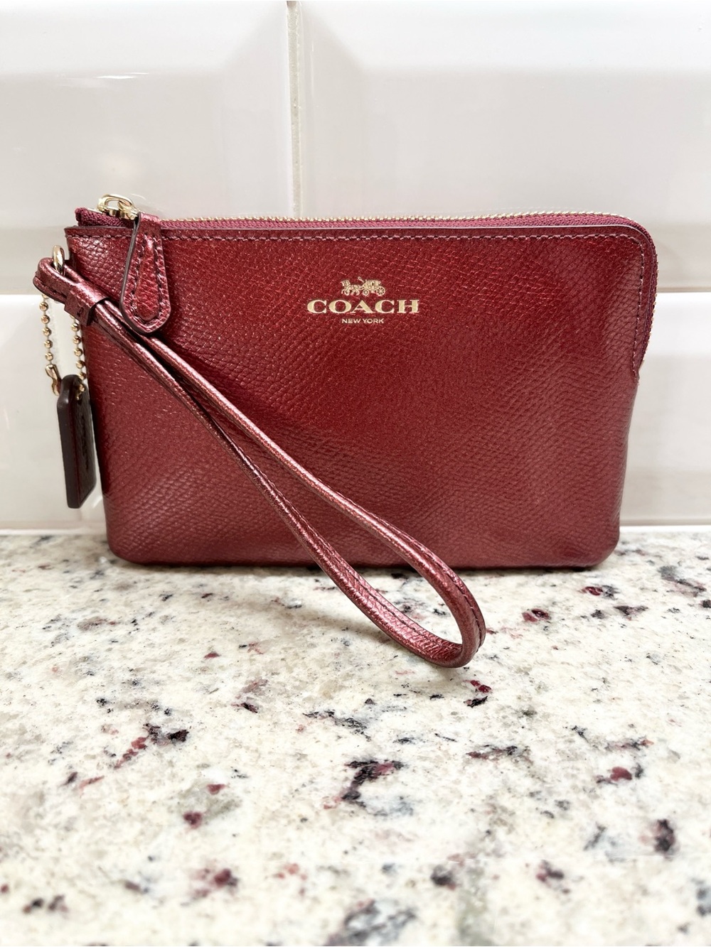 Coach Metallic Burgundy Wristlet NWOT